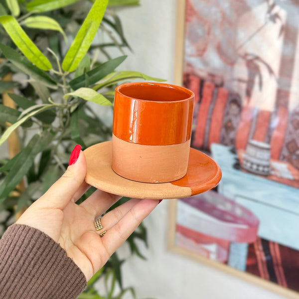 Tasse à café avec sous tasse bicolore