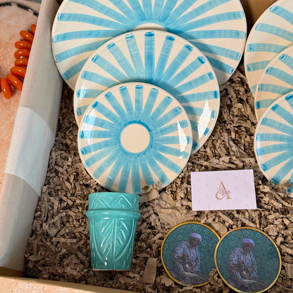 Coffret cadeau artisanal XL tafoukt rayé bleu ciel
