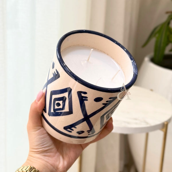 Bougie artisanale Amazigh bleue XL parfum Jasmin