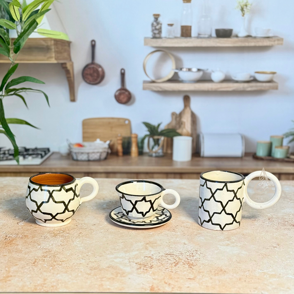 Tasse à café artisanale avec sous tasse Zellige