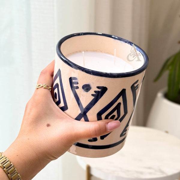 Bougie artisanale Amazigh bleue XL parfum Jasmin