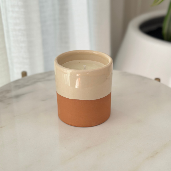 Bougie artisanale blanche en terre cuite parfum Fleur d'oranger