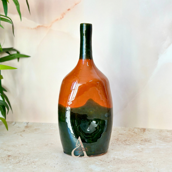 Vase artisanal bouteille verre et terracota
