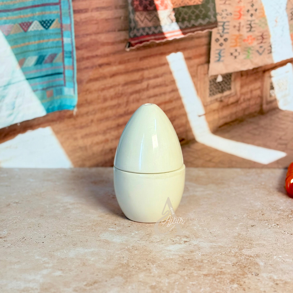Œuf décoratif artisanal en céramique Tazdayt Crème