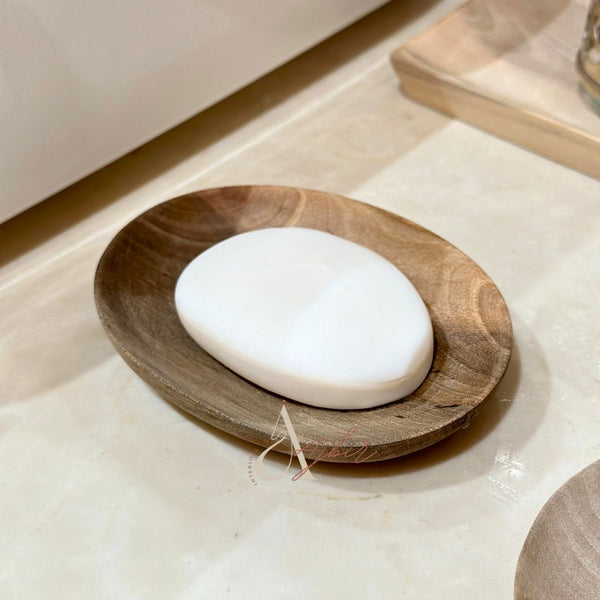 Porte savon ovale en bois de noyer - Ajbir