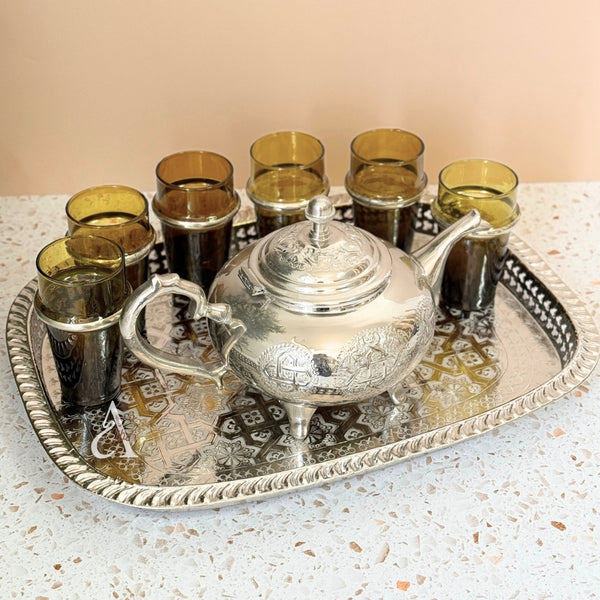 Plateau artisanal siniya à thé rectangulaire argenté