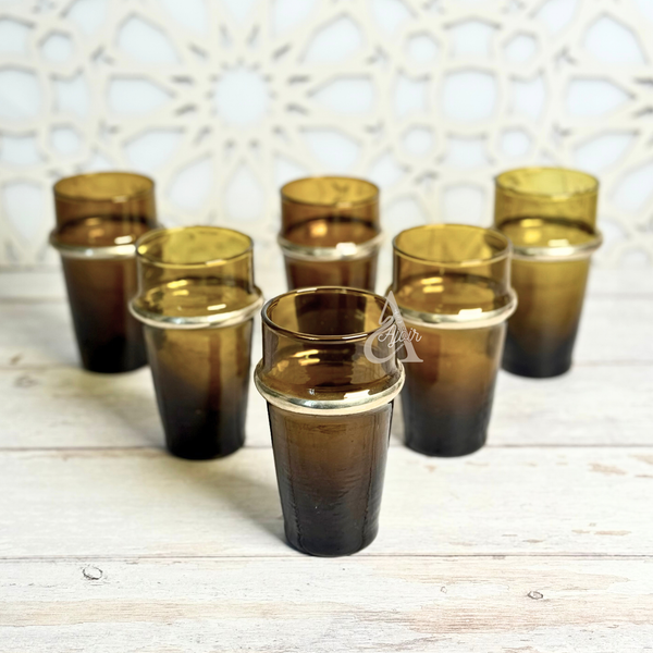 Set de 6 verres beldi ambrés marron et argenté
