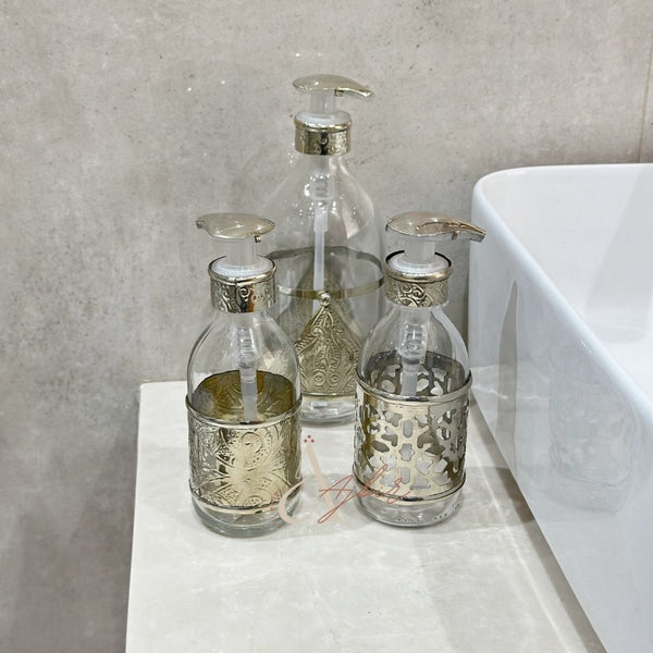 Distributeur de savon en verre et laiton argenté grand Adrar - Ajbir