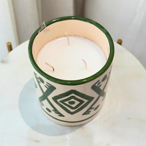 Bougie artisanale Amazigh verte XL parfum Fleur d'Oranger