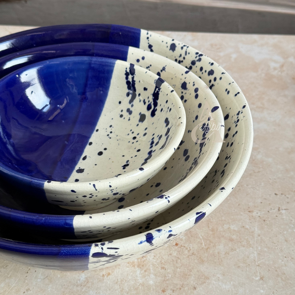 Set 3 saladiers bicolore bleu et blanc Aksel