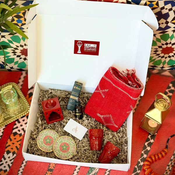 Coffret cadeau Luxe Marocain rouge – Tissage Amazigh et Esprit | Édition CAN 2025