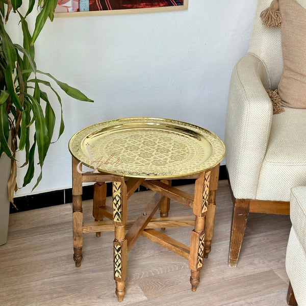 Table traditionnelle Marocaine en bois et laiton - Ajbir