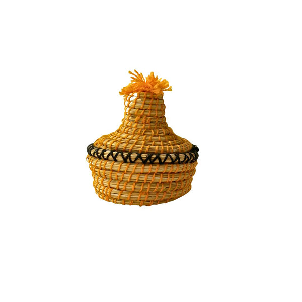 Petit panier tagine à pompon orange et noir - Ajbir