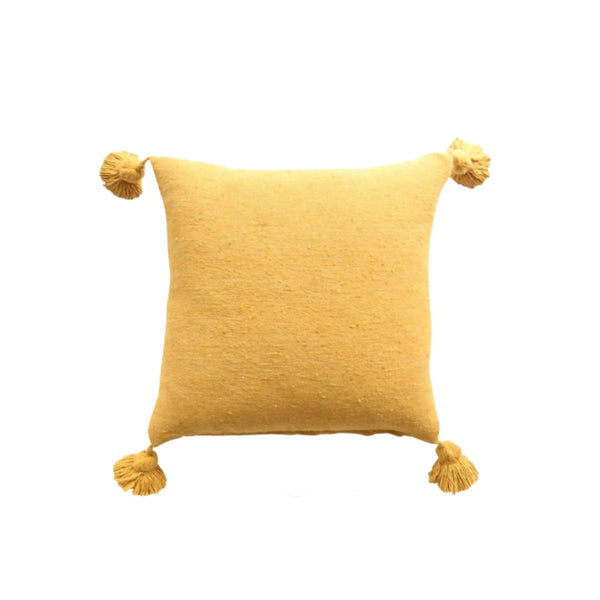Housse de Coussin à pompons 50cmx45cm Jaune moutarde - Ajbir