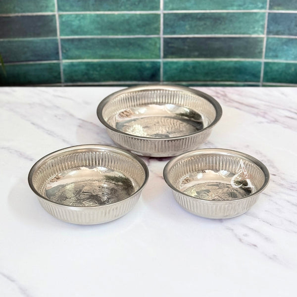 Tassa Hammam traditionnelle gravée en laiton argenté (3 tailles)