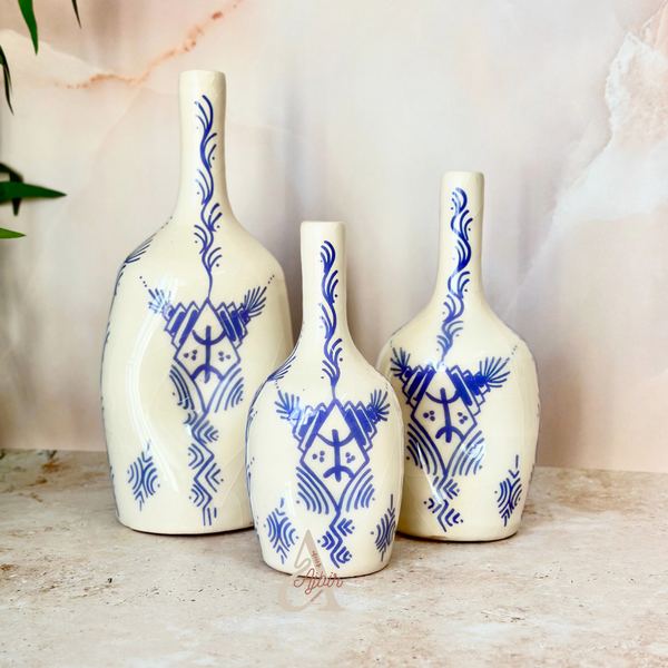 Vase bouteille amazigh bleu