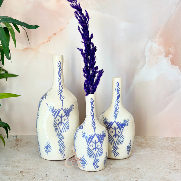 Vase bouteille amazigh bleu