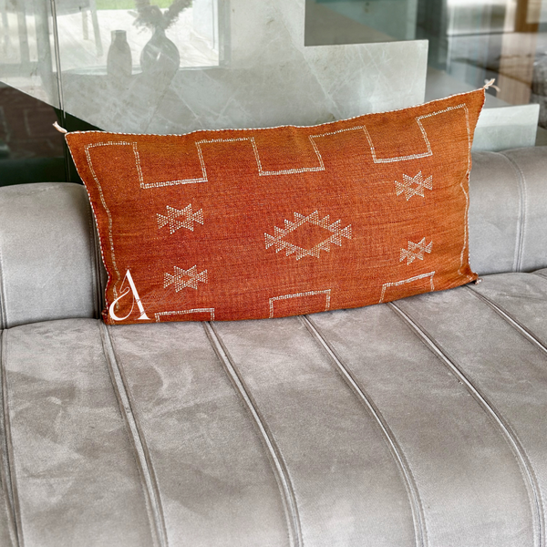 Grande housse de coussin Sabra (soie de cactus) terracota - Ajbir
