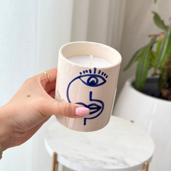 Bougie artisanale Oudm bleu et blanc parfum Fleur d'Oranger