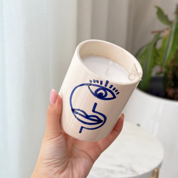 Bougie artisanale Oudm bleu et blanc parfum Fleur d'Oranger