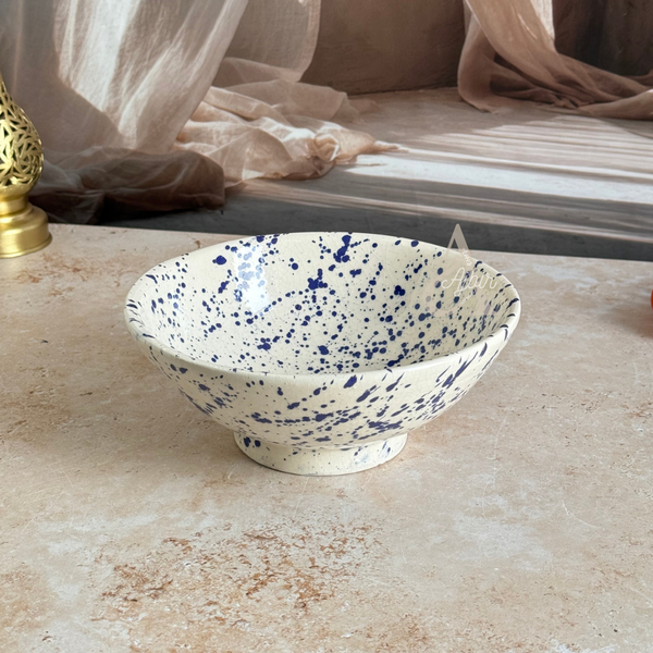 Saladier artisanal moucheté crème et indigo Tifin