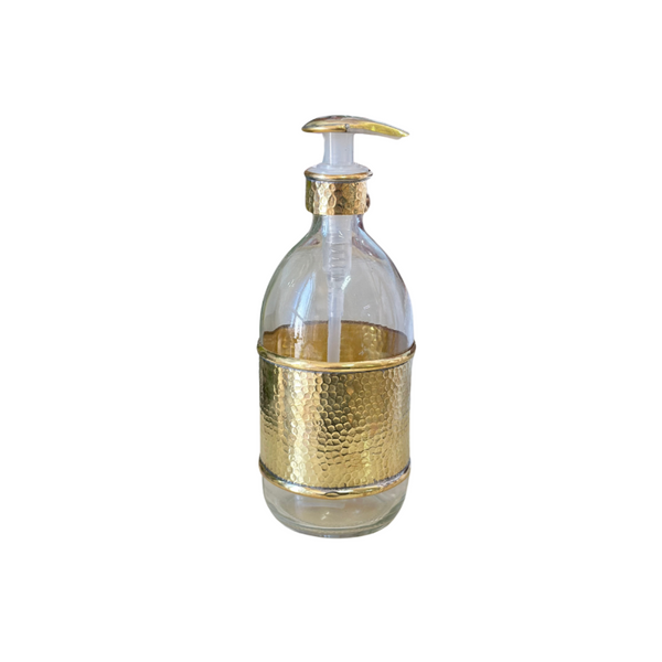 Distributeur de savon en verre et laiton doré grand martelé - Ajbir