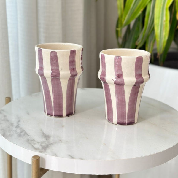 Tasse à café rayé blanc et parme - Ajbir