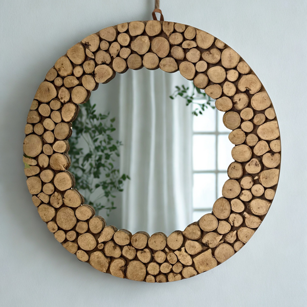 Miroir Rotins de bois rond 60cm