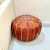 Pouf artisanal marocain en cuir Terracota avec rembourrage