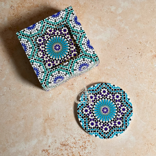 Pack 6 sous tasses Zellige rond turquoise