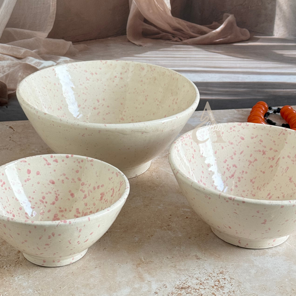 Set 3 saladiers mouchetés blanc cassé et rose Amayas