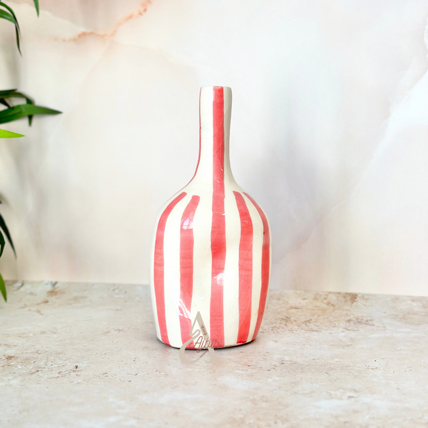 Vase bouteille rayé rose