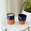 Bougie artisanale parfumée bicolore – Pot terracotta & bleu