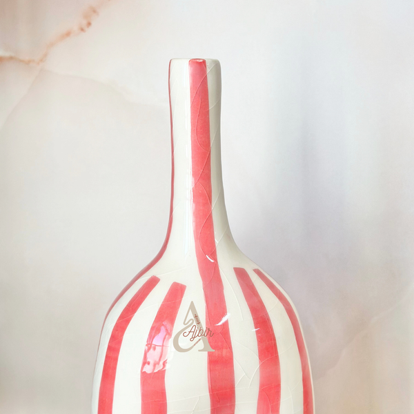 Vase bouteille rayé rose
