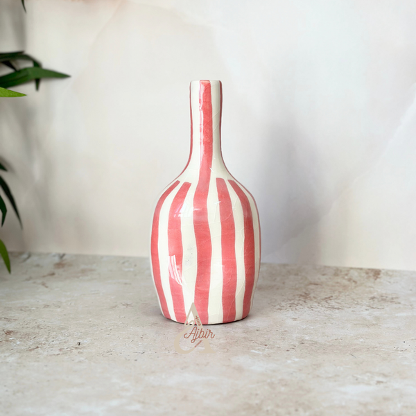 Vase bouteille rayé rose