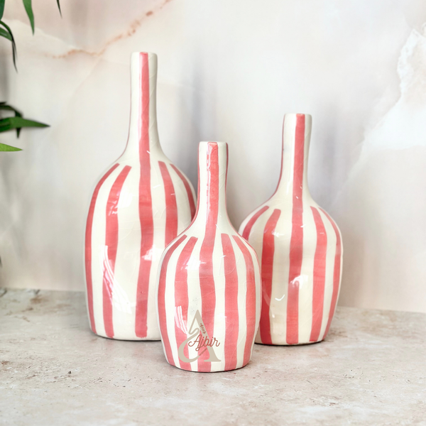 Vase bouteille rayé rose