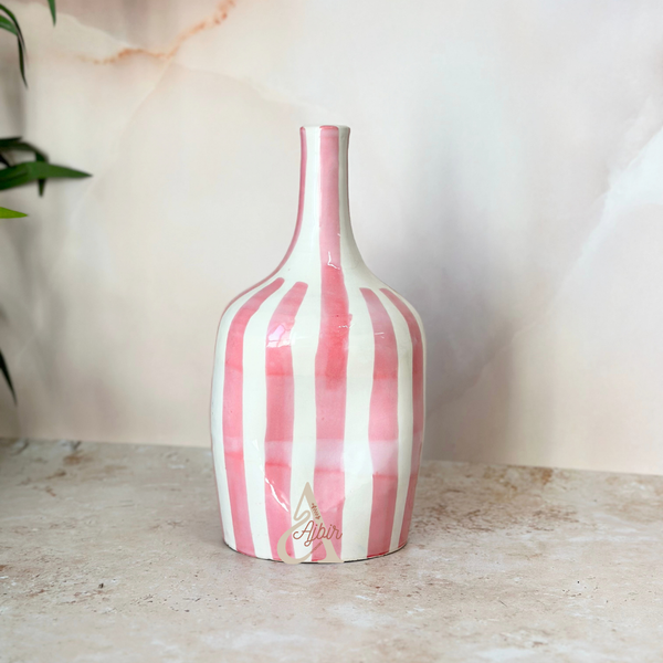 Vase bouteille rayé rose