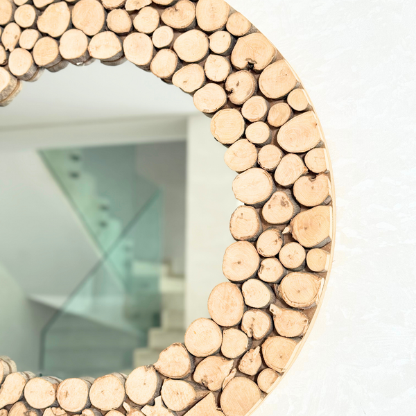 Miroir Rotins de bois rond 60cm