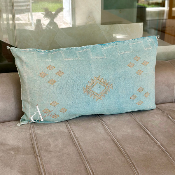 Grande housse de coussin Sabra (soie de cactus) bleu pastel - Ajbir