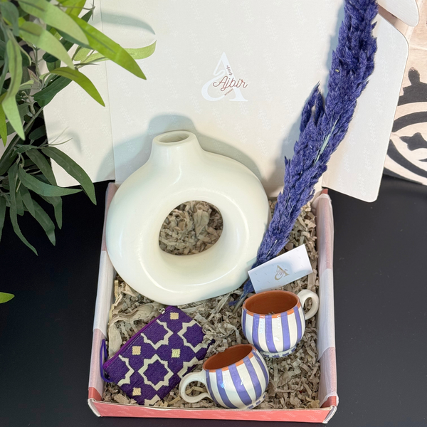 Coffret cadeau artisanal Tafoukt Mauve et crème