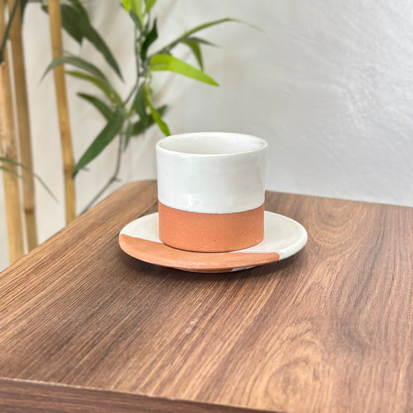 Tasse à café avec sous tasse bicolore