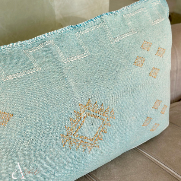 Grande housse de coussin Sabra (soie de cactus) bleu pastel - Ajbir