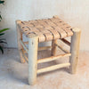 Tabouret traditionnel en bois et cuir beige petit