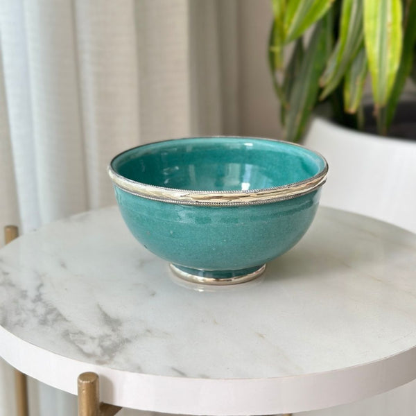 Bol bleu cerclé de métal argenté 15cm - Ajbir