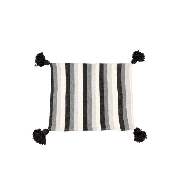 Housse de Coussin à pompons 45cmx50cm Blanc, noir et gris - Ajbir