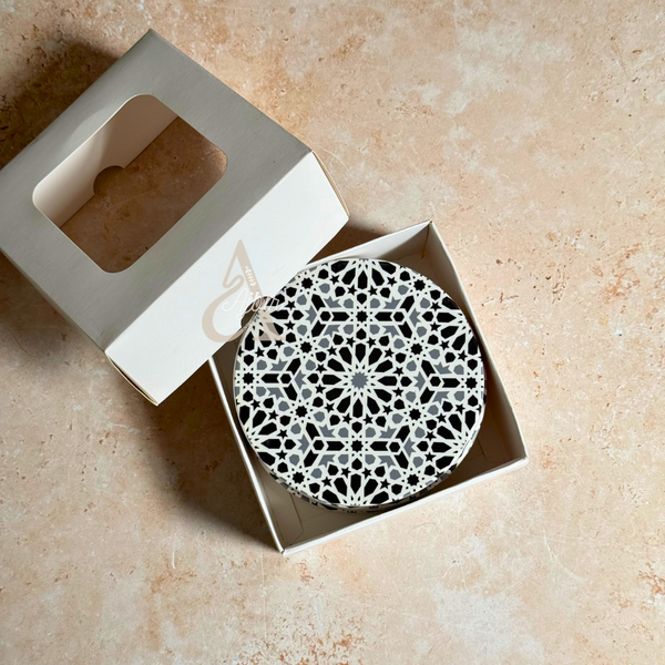 Pack 6 sous tasses Zellige noir et blanc rond