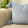 Housse coussin à pompons 45cmx50cm bleu ciel - Ajbir