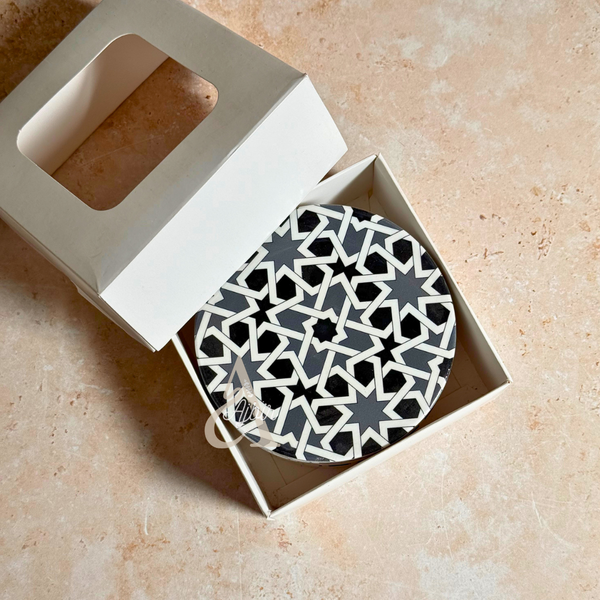 Pack 6 sous tasses Zellige noir et blanc rond