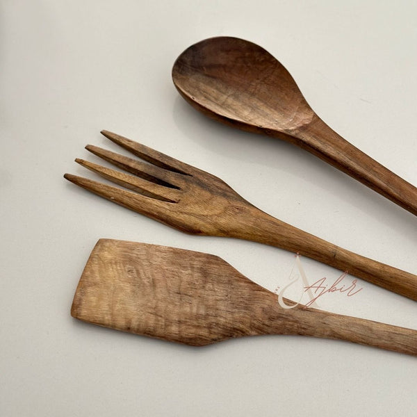 Set de 3 cuillères en bois de noyer pour cuisiner - Ajbir