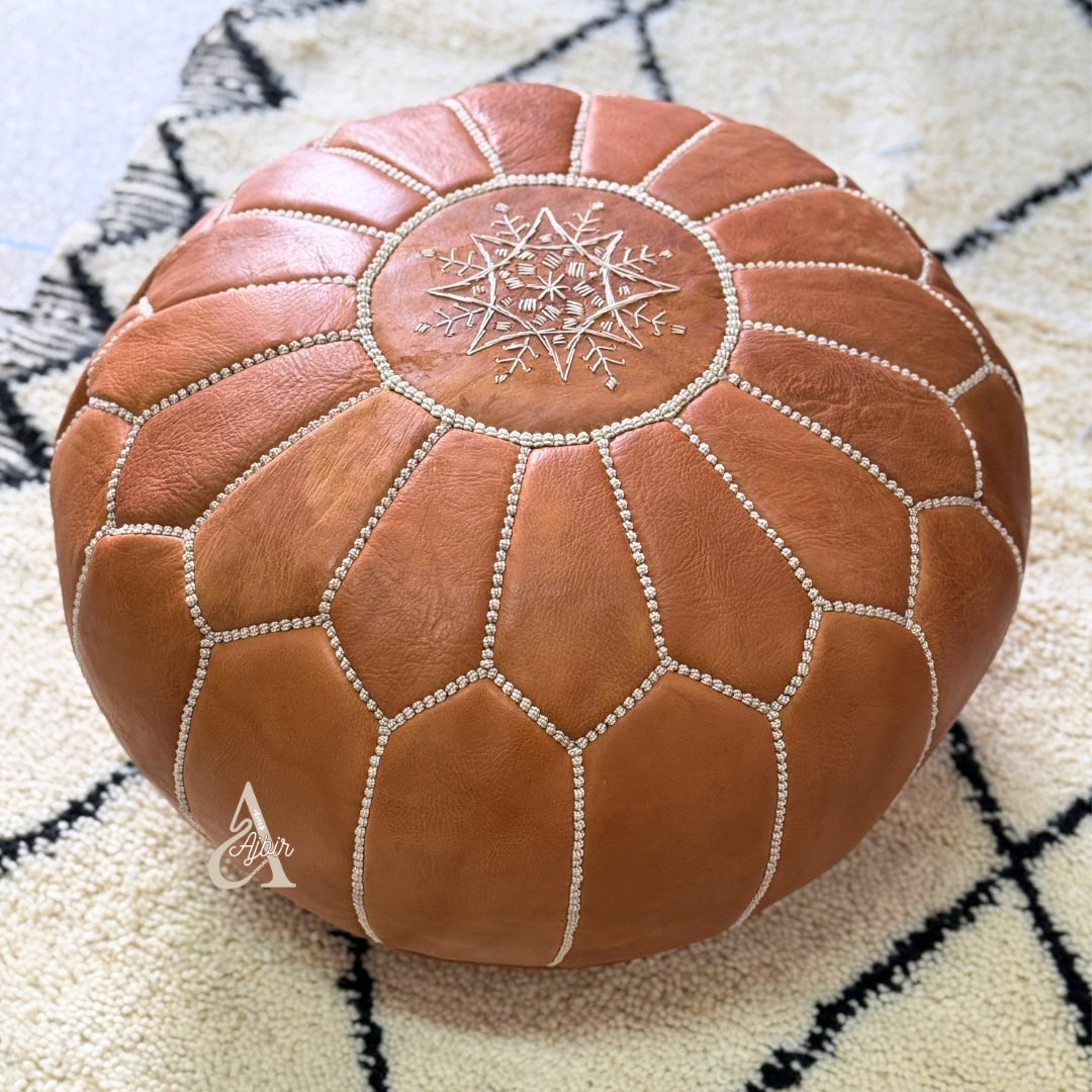 Pouf Marocain Cuir Rouge | 30 Jours d'Essai Pouf Marocain Cuir Rouge | 30 Jours d'Essai